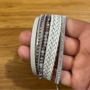 Elegant Silver and White Plus Size Braided Bracelet